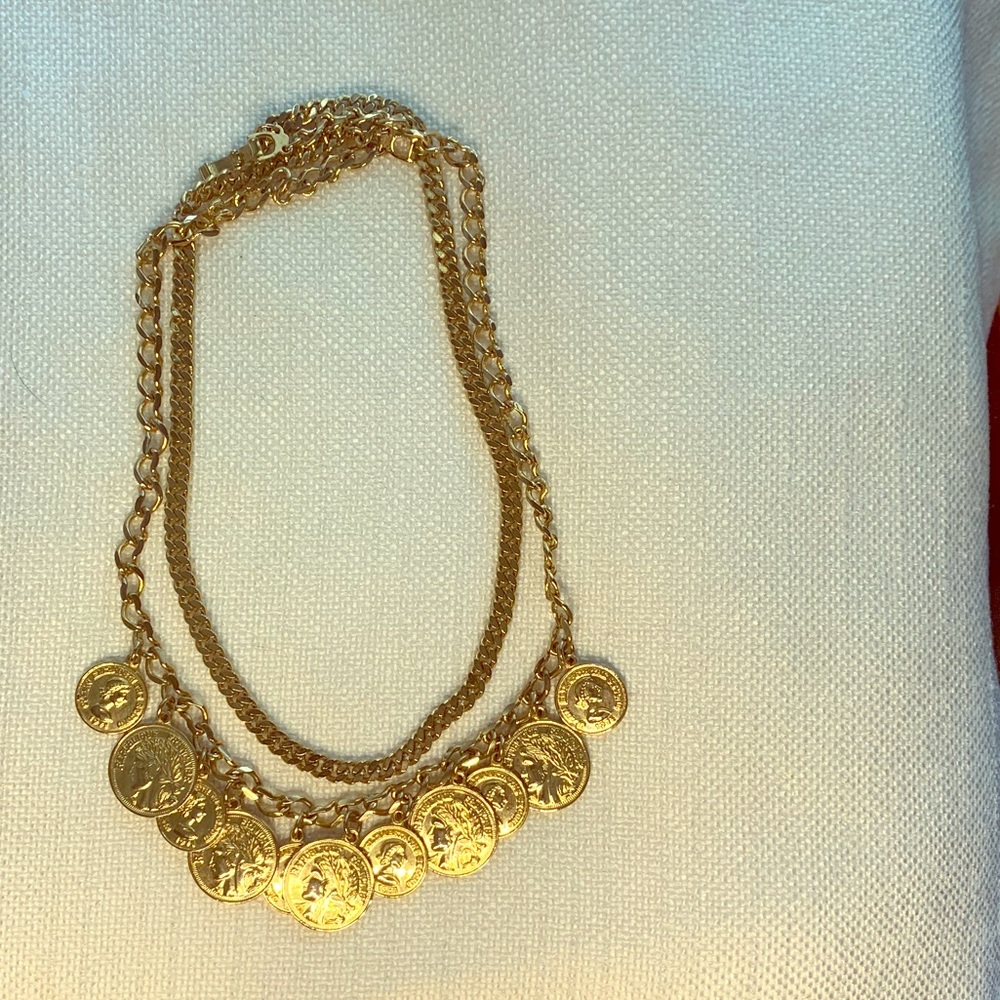 Double Layer, French Coin Pendant Necklace